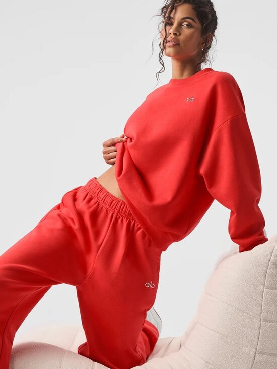 ALO Yoga Tops - ALO Yoga Red Oversized Crewneck Sweatshirt